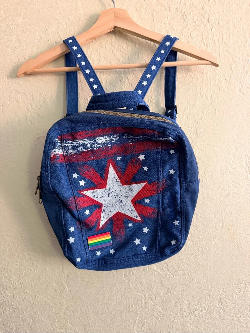 Disney Blue Star Print Kids Backpack with Red & White Accents